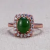 Anéis de cluster 925 prata esterlina para mulheres forma oval rosa banhado a ouro natural jade verde micro pavimentado zircão surround abertura typ242j