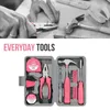 24 In 1 Multifunctional Home Repair Hand Tool Set Pliers Tape Measure Hammer Wrench Screwdriver Pink Hardware With Toolbox 231228