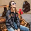 American retro top layer cowhide embroidery g1 pilot leather jacket air force leather jacket women's slim motorcycle autumn and winter fur collar