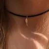 Fashion Boho Choker Simple Angel Wing Necklace On Black Cord Chokers225d