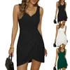 Vestidos casuais elegante sem mangas splits envoltório vestido sexy v pescoço cintura alta preto fendas irregulares coquetel para mulheres vestidos mini