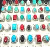 Türkisfarbene Edelsteinring -Mischungsstil Antiquen Silber Vintage Stein Ring für Mann Frauen Schmuck ganze Lose 4529742