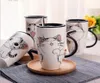 Tazza da caffè in ceramica simpatico gatto con coperchio Tazze per animali di grande capacità da 600 ml Bicchieri creativi Tazze da caffè Novità Regali tazza di latte6039447