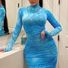 Kadınlar Bodycon Elbise Piled Zarif Uzun Kollu Parti Elbiseleri Bayanlar İçin Seksi Sıkı Kadın Giyim Akşam Artı 5xl