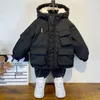 الشتاء أسفل القطن سترة الأولاد معطف أسود مقنعين الأطفال ملابس خارجية في سن المراهقة 3 8y الأطفال باركا مبطنة الثلج XMP323 231228