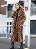 Zadorin high street leopardo impressão longo casaco de pele do falso jaqueta macia para as mulheres inverno falso pele de coelho trench coat jaquetas de pelúcia 231228