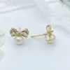 Boucles d'oreilles perle 925 en argent Sterling Zircon arc fleur pour femmes filles mode élégant charme bijoux anniversaire