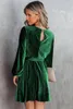 Party Dresses Green Tie Waist Crinkle Velvet Dress Women Sexy Sling Fashion Club Ladies Evening