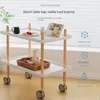 Nordic Style Mobile Trolley With Rollers Living Room 2 Layers Storage Rack Trolleys Multifunction Kitchen Solid Wood Cart 231228