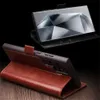 Qialino Galaxy S24 Ultra S24+ S24 카드 포켓 홀더 커버를위한 Qialino Genuine Cowhide Leather Magnetic Flip Case