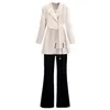 Autumn long sleeved trousers Lapel Leisure suit elegant button belt decorative women's coat pants twopiece set 231228