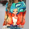 Women's Hoodies Round Necked Sports Shirt 3D Beauty Avatar Printing Clothing Trend Fashion Versatile Design Sense Thin Top