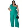 Arrivals Dames Big Size Jumpsuit voor Feest Ruches Organza Mouwloos Eén schouder Effen Wijde Pijpen Rompertjes Mode Broek 231228