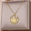The Tree of Life Necklace for Women 14k Yellow Gold Round Pendant Golden Color Necklaces Female 2024 Vintage Jewelry Accessories
