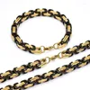 Necklace Earrings Set AMUMIU 40-90cm Jewelry Two Tone Gold Black Color Trendy 8MM Byzantine Link Chain And Bracelet HTZ054