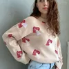 Women's Sweaters 1Pc Cartoon Mushroom Sweater Autumn Winter Jacquard Knit Pullover Fashion Long Sleeve Loose Jumpers Clothing