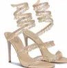 Verano Sexy Rene Margot Sandalias de cristal zapatos serpiente Wrappe vestido de fiesta con tiras boda Caovillas Gladiador Sandalias