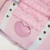 Sacs Japon HARAJUKU KAWAII Sac à épaule Femme JK Lace Rucched Handbag Lolita Transparent Heart Hand Sac avec pendaison moelleuse