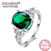 Green Oval Cyrcon Lab Emerald Pierścienie dla kobiet zaręczyny 100% Real 925 Srebrny Pierścień Srebrnego Kamieni