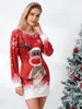 Casual Dresses Women Long Sleeve Dress Elk/Snowman Print Christmas Party Mini For Beach Cocktail Club Streetwear