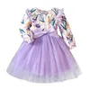 Vestidos de niña 2023 Otoño Ropa para niños Manga larga Patchwork Estampado floral Vestido de fiesta de princesa de malla para niñas de 1 a 6 años 231228