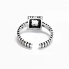 Cluster Rings Retro Silver Plated Geometric Square Black Stone Opening Ring Personality Women Hip Hop Party Rap Rock Jewelry