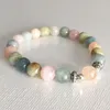 MG0817 Bracciale genuino con morganite da 8 mm Bracciale Chakra del cuore Portafortuna per le donne Bracciale gemma curativo Dainty Yoga Mala Bracciale2347