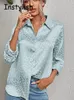 Women Leopard Print Luxury Blue Spring Summer Long Sleeve Lapen Vintage Button Up Shirt Office Lady Satin Tunics Harajuku Top 231228