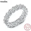 Vecalon Women Wedding Bands Ring 925 Sterling Silver Princess Cut 4mmダイヤモンドCZエンゲージメントリング