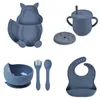 4/5/7 pièces en silicone souple plats d'alimentation pour bébé bol à ventouse assiette tasse bavoirs cuillère fourchette ensembles vaisselle pour enfants antidérapante sans BPA 231229