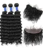 10A Onda Profunda Brasileira 3 Pacotes com 13 * 4 Lace Frontal Peruano Malaio Cabelo Humano Pacotes com Fecho Atacado para Mulheres Todas as Idades Jet Black7448975