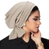 Roupas étnicas Mulheres Bonnet Turban Hat Muçulmano Hijab Lenço Cor Sólida Chemo Cap Head Wraps Respirável Elástico Plissado Ruffles