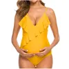 Set Costumi da bagno premaman Donne sexy Costume intero maternità Solido Backless Bikini Ruffle Beachwear Moda estiva Abito incinta