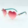 Direct sales heart shaped cutting lens endless diamonds sunglasses 8300687 with teal natural wooden temples size 58-18-135 mm