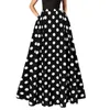 Jupes rétro jupe élégante femme maxi avec taille haute couleur correspondant à pois poches latérales a-ligne style doux pour le bal