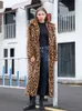 Zadorin high street leopardo impressão longo casaco de pele do falso jaqueta macia para as mulheres inverno falso pele de coelho trench coat jaquetas de pelúcia 231228