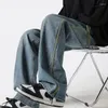 Jeans pour hommes American High Street Tendance Mode Large Cordon Poche Patchwork Plis Lavé Casual Pantalon Droit Lâche