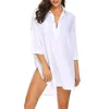 Kvinnors badkläder Casual Solid Color Deep V Neck Fashionable Beach Sun Swimsuit Shirt Dress Womens Long Sleeve Tunic Women