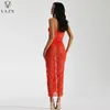 Sıradan Elbiseler Vazn 2023 Saf Renkli Lady Orta Uzun Elbise Kadın Yüksek Sokak Stil Yuvarlak Boyun Açık Çatal