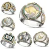 6Pcs lotsHip Hop Two-tone Men Band Rings Buffalo Nickel Honoring The American West Ethnic Style Jewelry Mens Ring Size 7-12255I