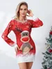 Casual Dresses Women Long Sleeve Dress Elk/Snowman Print Christmas Party Mini For Beach Cocktail Club Streetwear