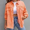 Loose Casual Women's Coat Denim Hole Tassel Jacket Denim Multi-color Female's Top S-XXL 240108