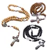 Pendant Necklaces Three Colors Fashion Wooden Catholic Rosary Jesus Beaded Chain Handmade Beads Round Necklace Religious Accessori9365572