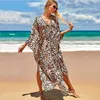 Mulheres Swimwear 2023 Sexy Zebra Listrado Impresso Bikini Cover-Ups Casual V-Pescoço Split Summer Beach Dress Mulheres Desgaste Swimsuit Cover Up