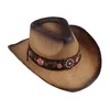 Berets Western Cowboy Hat Props Sun Summer Big Brim Straw dla mężczyzn kobiety