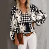 Camicette da donna Pullover con camicia a maniche larghe geometriche con stampa leopardata europea e americana