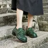 Robe chaussures vert pompes femmes cuir talons hauts pour dames à la main véritable bureau rétro 2023