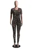 Kvinnors tvådelar Pants 2023 Autumn Women Leopard Print Kort ärm T-shirtdräkt Set Sexig fest Tracksuit outfit Sporting Overalls