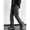 Herrbyxor 2024 Casual Long ArmyGreen Cargo Pant Loose Straight Parachute Trousers Black Handing Trouser Man Fashion Streetwear