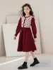 2024 Spring Big girls strawberry pattern knitted dresses old kids puff sleeve princess dress Valentine's Day teenagers clothes Z6391